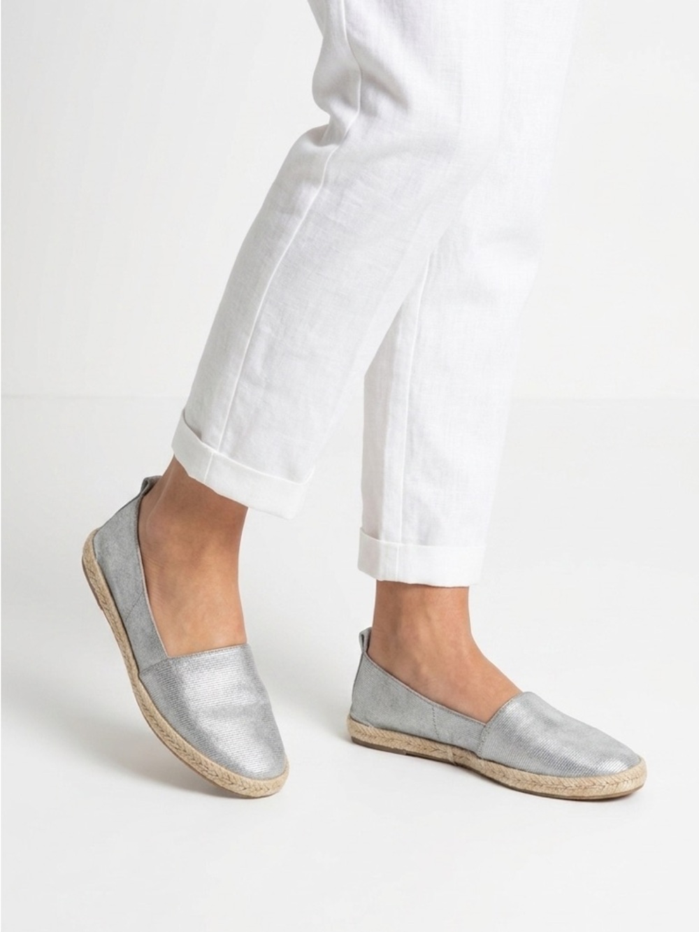 YOSI SAMRA Liv 2 Silver Glitter Espadrilles Slip-on Flats Jute & Canvas Shoes
